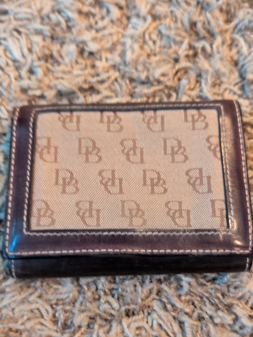 Dooney & Bourke Brown Monogram Canvas & Dark Brown Leather Card Holder